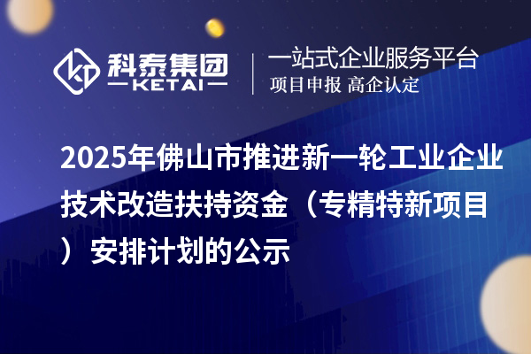 2025年佛山市推進新一輪工業企業技術改造扶持資金(專精特新項目) 安排計劃的公示