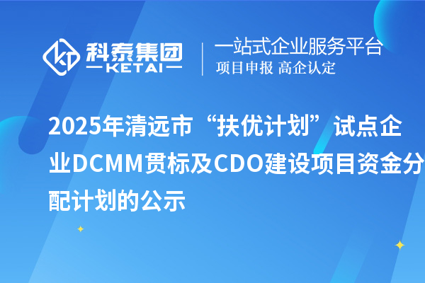 2025年清遠市“扶優計劃”試點企業DCMM貫標及CDO建設項目資金分配計劃的公示