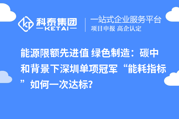 能源限額先進值+綠色制造：碳中和背景下深圳單項冠軍“能耗指標”如何一次達標？