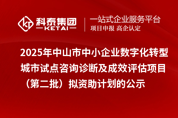 2025年中山市中小企業數字化轉型城市試點咨詢診斷及成效評估項目(第二批)擬資助計劃的公示