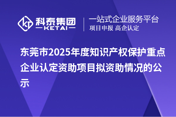 東莞市2025年度知識產權保護重點企業認定資助項目擬資助情況的公示